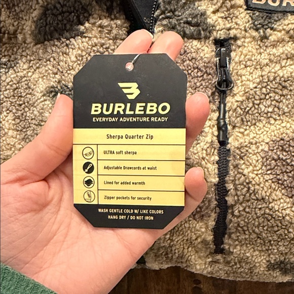 New! BURLEBO Sherpa Quarter-Zip Pullover Color: Rocky Mountain Camo-Men’s size S - Picture 8 of 9
